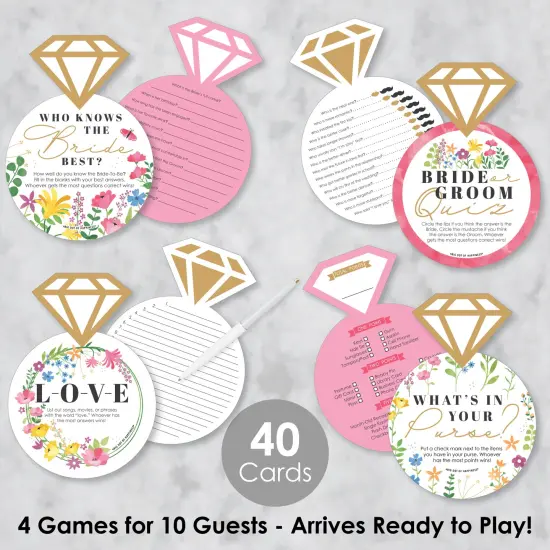Big Dot of Happiness Wildflowers Bride - 4 Boho Floral Bridal Shower Games - 10 Cards Each - Gamerific Bundle {3}