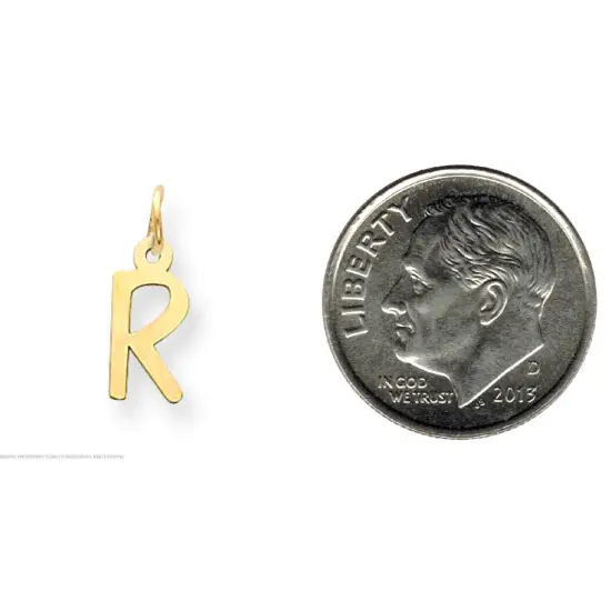 14K Yellow Gold Small Slanted Block Initial R Charm Jewerly {2}