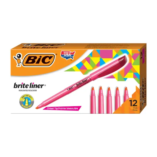BIC Brite Liner Highlighters, Chisel Tip, 12-Count Pack of Pink Highlighters, Ideal Highlighter Set for Organizing and Coloring {2}
