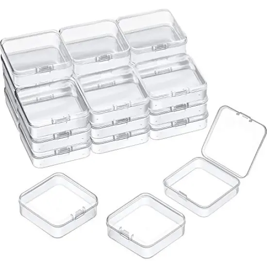 24 Pieces Small Clear Plastic Beads Storage Containers Box with Hinged Lid for Storage of Small Items, Crafts, Jewelry, Hardware (2.5 x 2.5 x 0.8 Inches) {2}