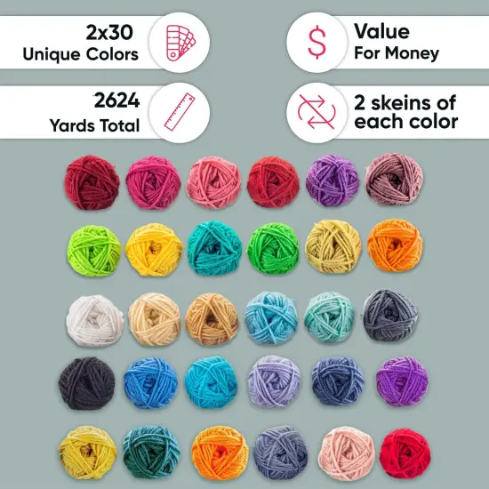 60*20g Acrylic Yarn Skeins - 2600 Yards of Soft Yarn for Crocheting, Knitting and Craft Projects {5}