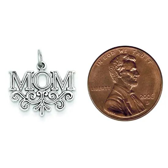 14K White Gold Mom Charm Family Mother Jewelry Pendant 20mm x 17mm {2}
