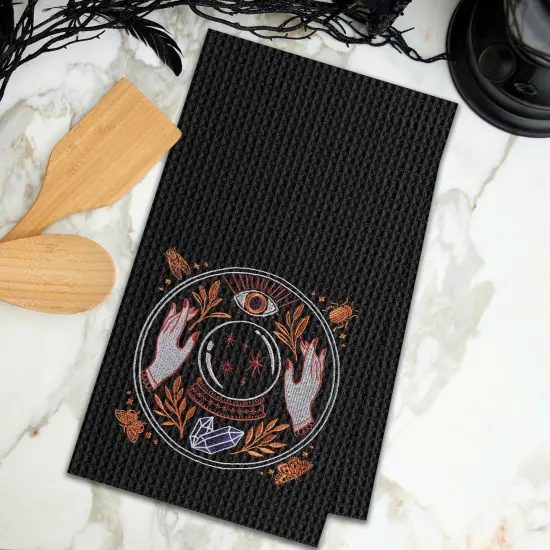 Magic Crystal Ball Halloween Embroidered Cotton Waffle Weave Kitchen Towel {3}