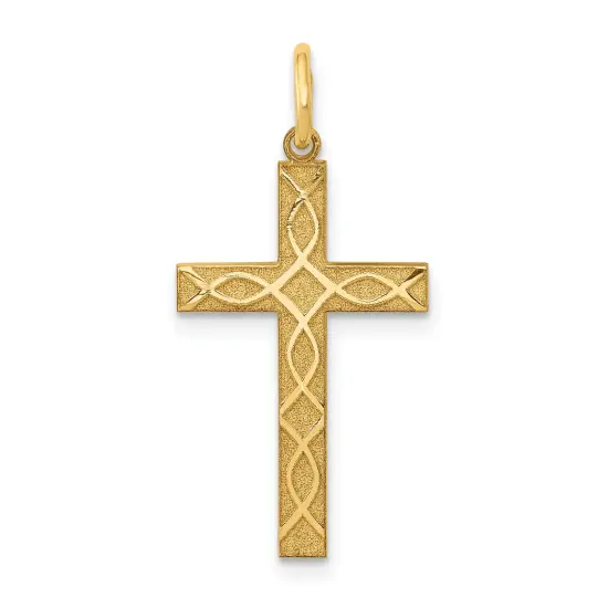 14K Gold Laser Designed Cross Charm Pendant Jewelry 27 x 13 mm {1}