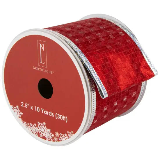 Northlight Shimmery Red and Silver Horizontal Wired Christmas Craft Ribbon 2.5" x 10 Yards {1}