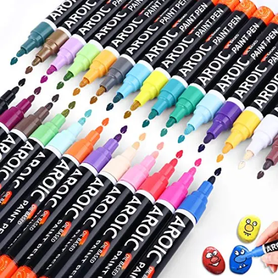 Paint Markers, 28 Colors Oil-Based Waterproof Paint Marker Pen Set. Posca Paint Markers for Rock, Wood, Metal, Plastic, Glass, Canvas, Ceramic & More! Safe and odorless. {2}