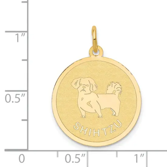 14K Yellow Gold Shih Tzu Disc Charm Dog Jewelry Pendant 26mm x 20mm {2}