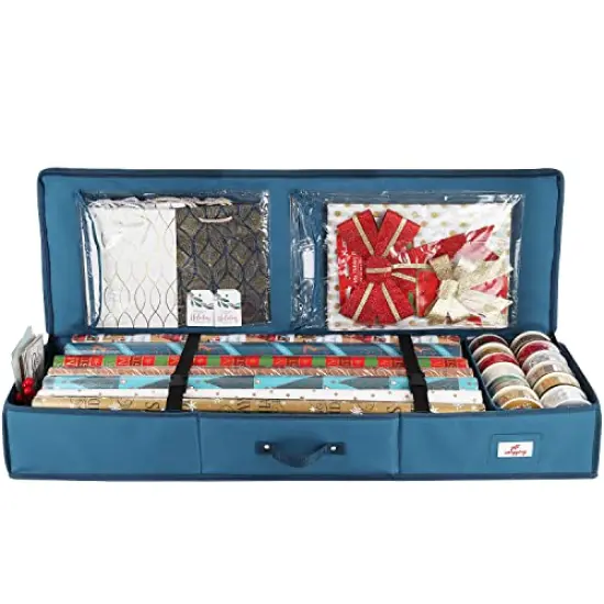 Wrapping Paper Storage Container - Christmas Storage Bag with Interior Pockets - Gift Wrapping Organizer Storage Fits Up to 22 Rolls of 40" - Tear Proof&nbsp; Wrapping Paper Organizer {3}