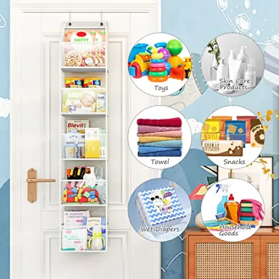 5-Shelf Over-the-Door Hanging Pantry Organizer - Ultra Sturdy with Clear Plastic Pockets, 25lb Capacity, Ideal for Closet, Bedroom, Nursery, Bathroom, and Sundries {1}