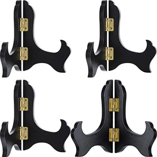 Tatuo 4 Packs Wooden Plate Display Stands Picture Easel Holder Stand Decorative Wood Library Decor for Display Picture Frame Holder Easels (4 Inch, Black) {6}