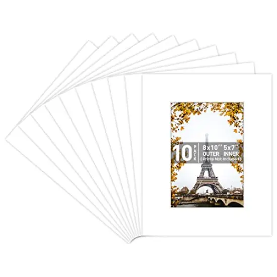 8x10 White Picture Mats with White Core Bevel Cut for 5x7 Pictures (Pack of 10 Mats) {1}