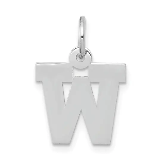 14K White Gold Small Block Intial Letter W Charm Jewerly 18mm x 10mm {1}
