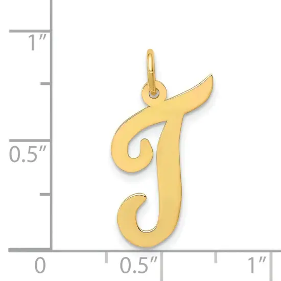 14K Yellow Gold Large Script Initial Letter T Charm Jewerly 22mm x 12mm {5}