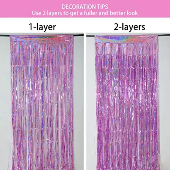 Foil Fringe Curtains Party Decorations - Melsan 3 Pack 3.2 x 8.2 ft Tinsel Curtain Party Photo Backdrop for Birthday Party Baby Shower or Graduation Decorations Pinkish Purple {2}