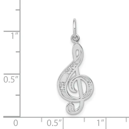14K White Gold Treble Clef Charm Music Pendant Jewelry 28mm x 10mm {2}