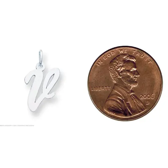 14K White Gold Medium Script Initial Letter V Charm Jewerly 19mm x 10mm {2}