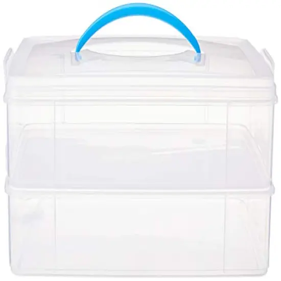 Portable Storage Bin for Tools and Craft, 14.1 x 10.5-Inch Clear BPA-Free Container, Tool Box with Stackable Trays, Microwave, Freezer and Dishwasher Safe {5}
