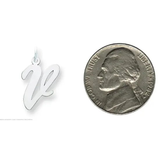 14K White Gold Large Script Initial Letter V Charm Jewerly 22mm x 12mm {2}