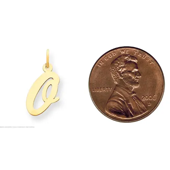 14K Yellow Gold Medium Script Initial Letter O Charm Jewerly 19mm x 10mm {2}