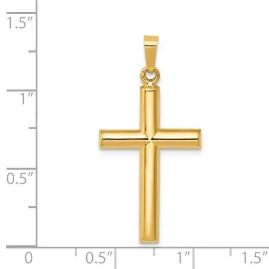 14K Yellow Gold Hollow Cross Pendant Charm Jewelry 30mm x 15mm {4}