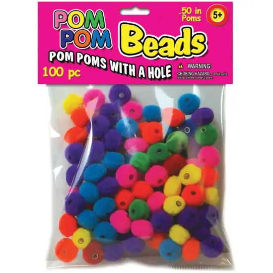 Pepperell Pom-Pom Beads .5" 100/Pkg-Assorted {1}