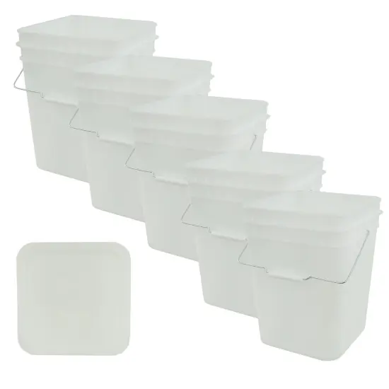 United States Plastic Buckets Tight Fitting Lids Storage 4 Gallon Pack of 5 {1}