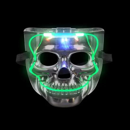 Silver Light Up LED Smiling Skeleton Skull Mask Halloween Costume Accessory {1}