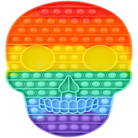 Jumbo Rainbow Skull Head Bubble Popper Toy 11.75" {1}