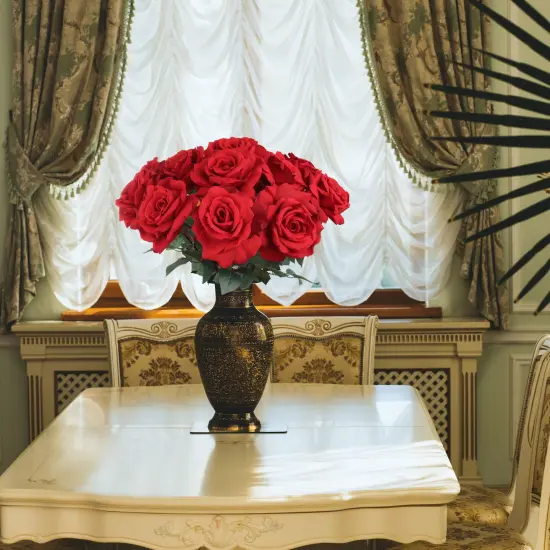 30" Red Queen Anne Rose Stem - Set of 12, Lifelike Silk Roses, Elegant Floral D&eacute;cor, Perfect for Arrangements, Events & Home - Ideal for All Seasons, Floral Home by Artificial Flowers {5}