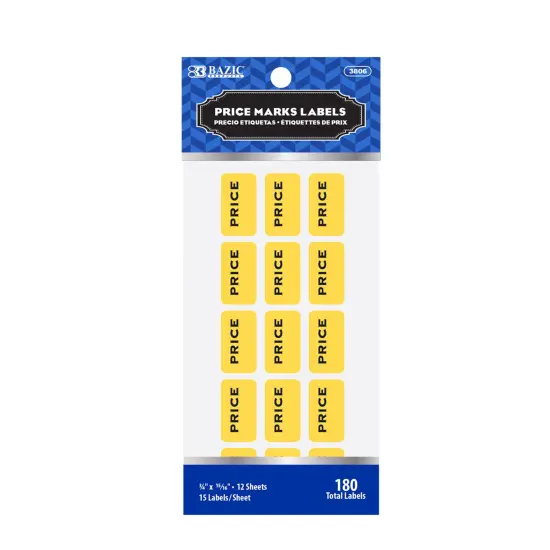 BAZIC Price Mark Label Yellow (180/Pack) {1}