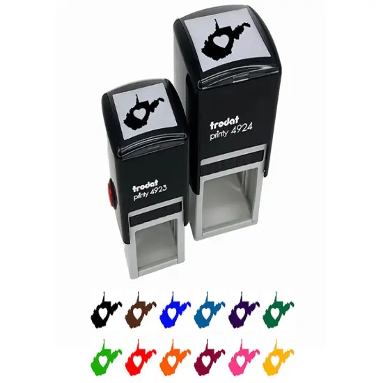 West Virginia State with Heart Self-Inking Rubber Stamp Ink Stamper Green {1}