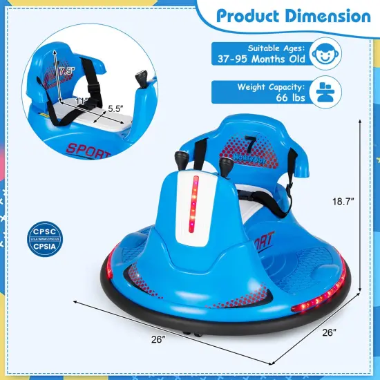 Honeyjoy 12V Bumper Car for Kids Toddlers Electric Ride On Car Vehicle with 360&deg; Spin Blue/Pink/Red/Purple {3}