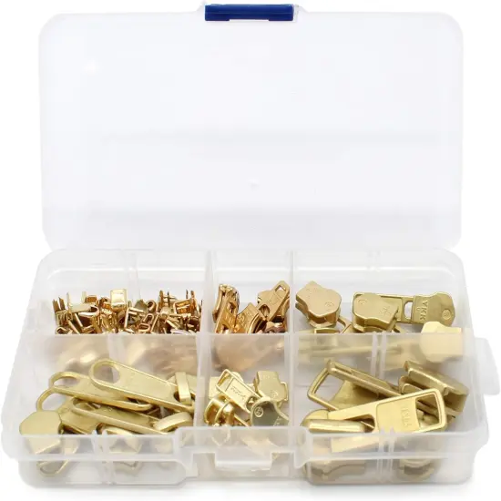 Zipper Repair Kit Solution Metal YKK Assorted Brass Sliders ~Easy Container Storage Sets of #4.5, 5, and #10 Include #4.5, 5 and #10 Top & Bottom Stops Both (Made in USA) 23 Sets {1}