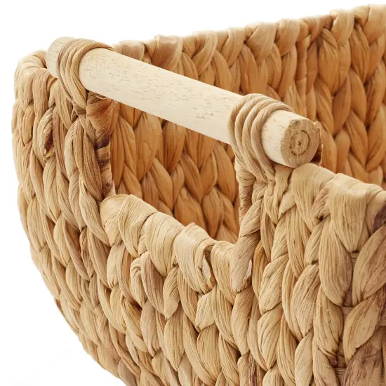 Casafield Set of 2 Water Hyacinth Seagrass Oval Storage Baskets with Wooden Handles - Woven Bin Organizers {6}