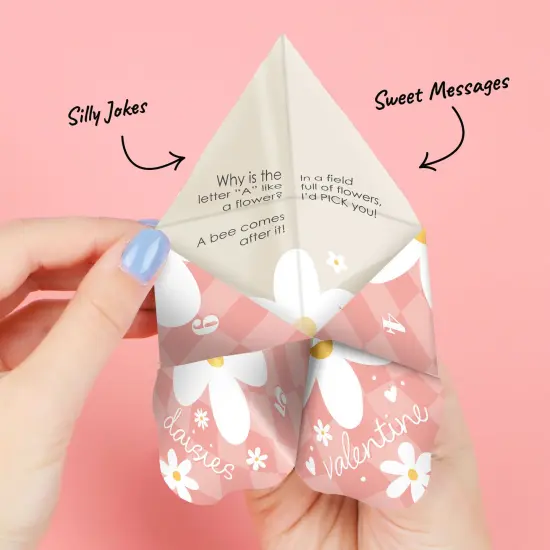 Big Dot of Happiness Checkered Daisy Flowers - Retro Boho Floral Valentine&rsquo;s Day Party Cootie Catcher Game - Valentine Jokes for Kids Fortune Tellers - Set of 12 {4}