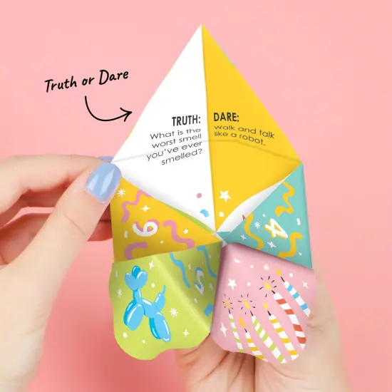 Big Dot of Happiness Party Time - Happy Birthday Party Cootie Catcher Game - Truth or Dare Fortune Tellers - Set of 12 {4}