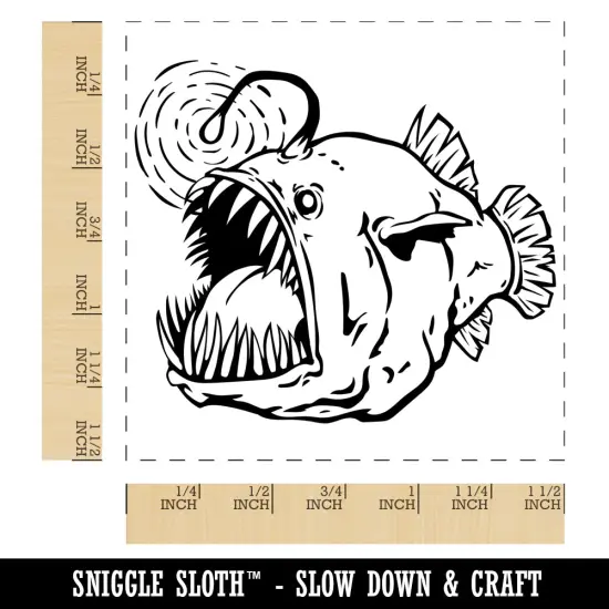 Creepy Scary Angler Fish Self-Inking Rubber Stamp Ink Stamper Red {1}