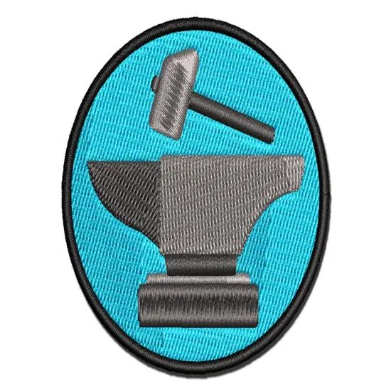 Hammer and Anvil Blacksmith Icon Multi-Color Embroidered Iron-On or Hook & Loop Patch Applique {1}