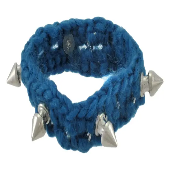 7 Inch Knitted Yarn Bracelet W/ Chrome Spikes {1}