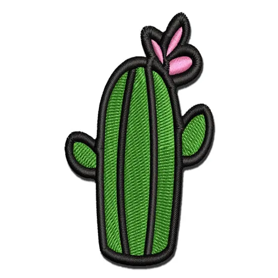 Cactus Succulent with Flower Doodle Multi-Color Embroidered Iron-On or Hook & Loop Patch Applique {1}