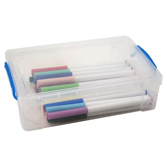 Storage Studios Super Stacker Large Pencil Box-9"X5.5"X2.63" Clear/Blue Handles {3}