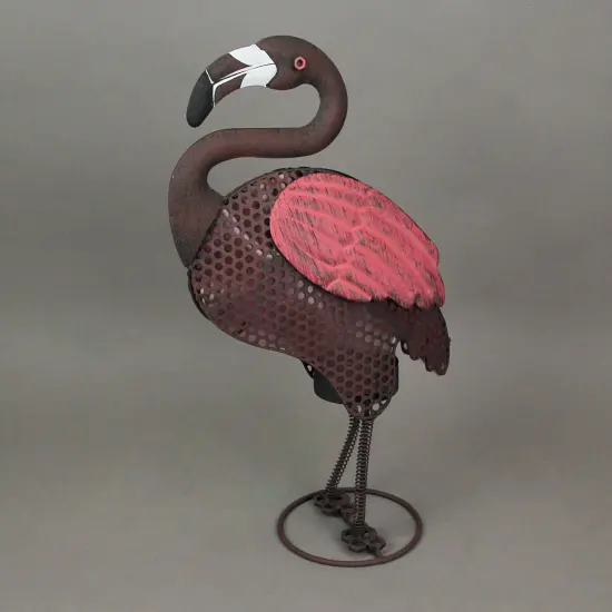 Pink Flamingo Metal Art Polka Dot LED Lighted Solar Garden Statue Yard Decor {3}