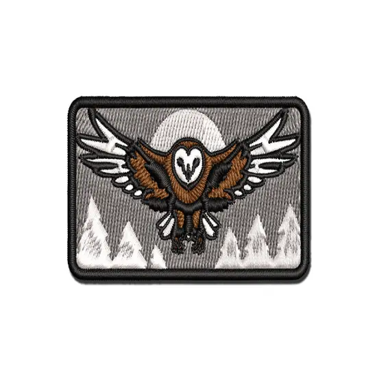 Majestic Barn Owl Flying Multi-Color Embroidered Iron-On or Hook & Loop Patch Applique {1}