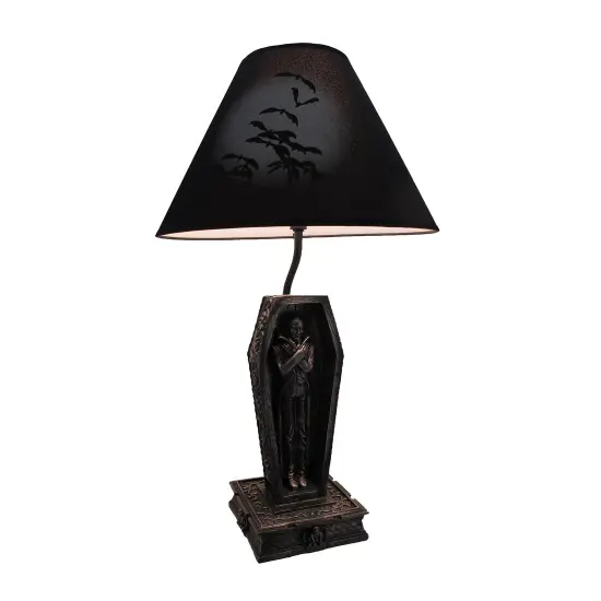 Dark Dawning Vampire in the Coffin Black Table Lamp and Fabric Shade {1}