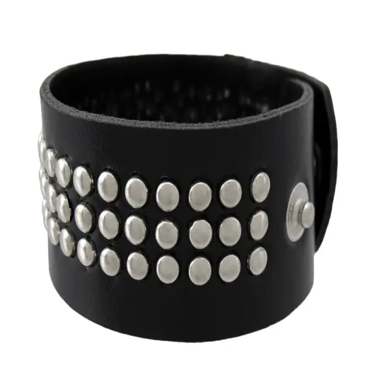 Black Vinyl Wristband with Small Chrome Studs {3}