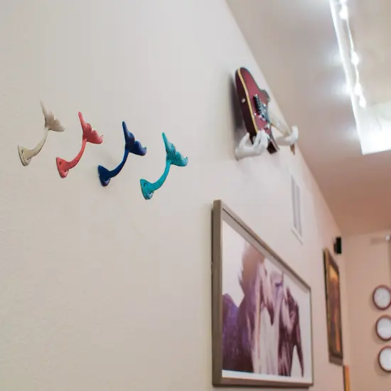 Set of 4 Cast Iron Whale Tail Wall Hooks {4}