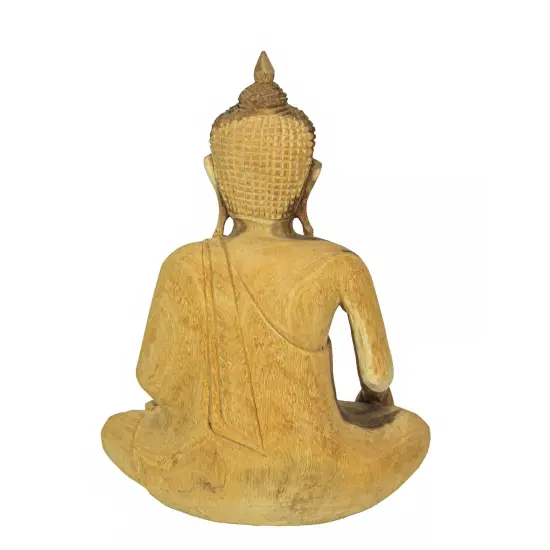 13 Inch Wooden Hand Carved Sitting Buddha Sculpture Zen Home Decor Meditation {4}