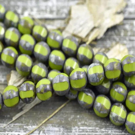 *10* 10mm Chartreuse Picasso Window Cut Round Beads {5}