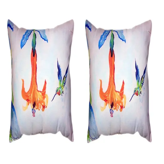 Pair Of Betsy Drake Hummingbird & Trumpet Vine No Cord Pillows 16 X 20 {1}