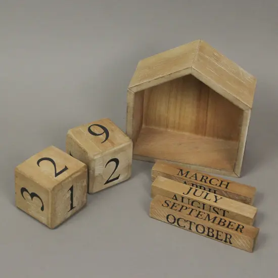 Wood Block Perpetual Calendar Office Desk Home Countertop Rustic Farmhouse Decor {4}